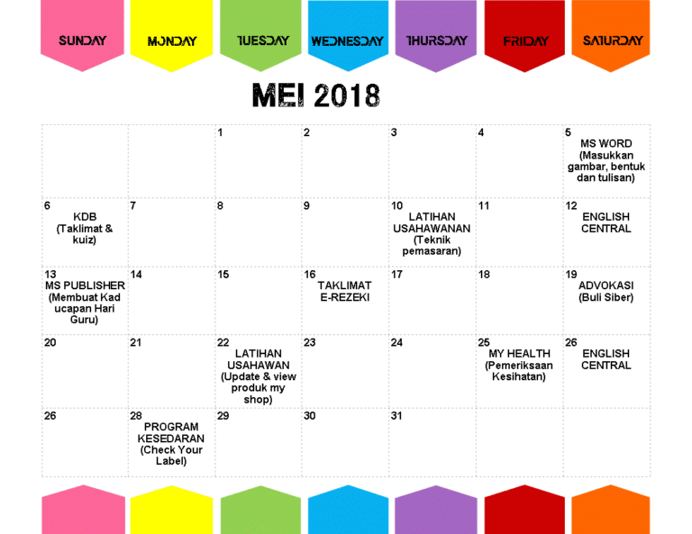 JADUAL AKTIVITI MEI 2018