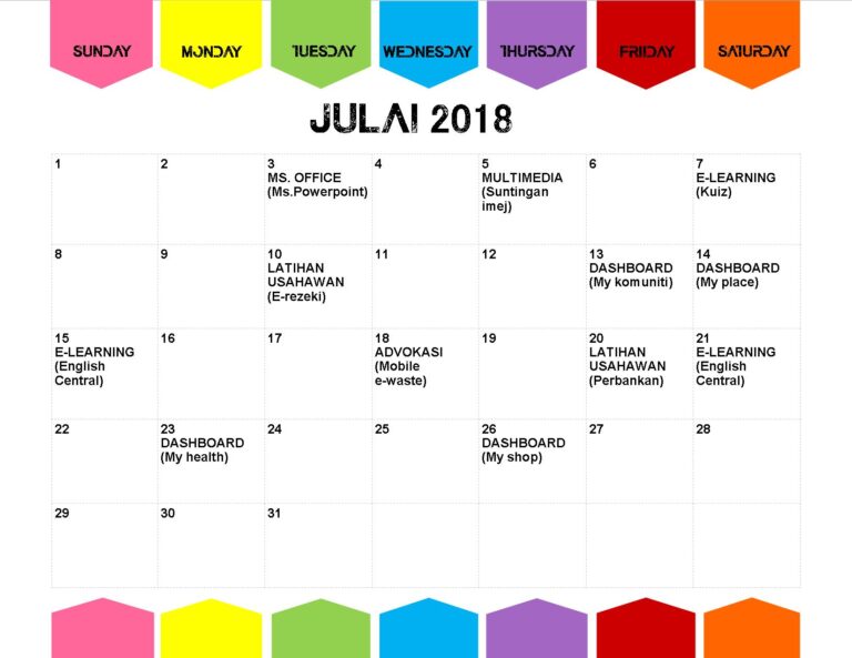 JADUAL AKTIVITI JULAI 2018