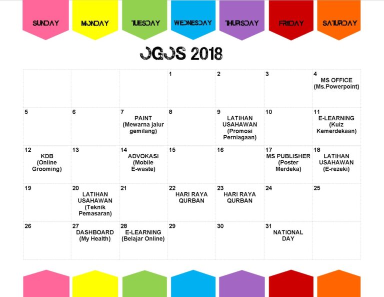 JADUAL AKTIVITI OGOS 2018