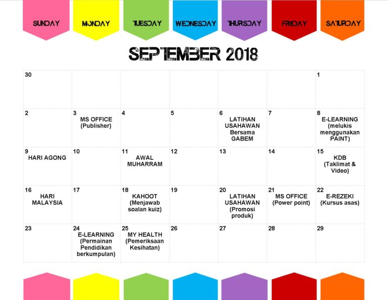 JADUAL AKTIVITI SEPTEMBR 2018